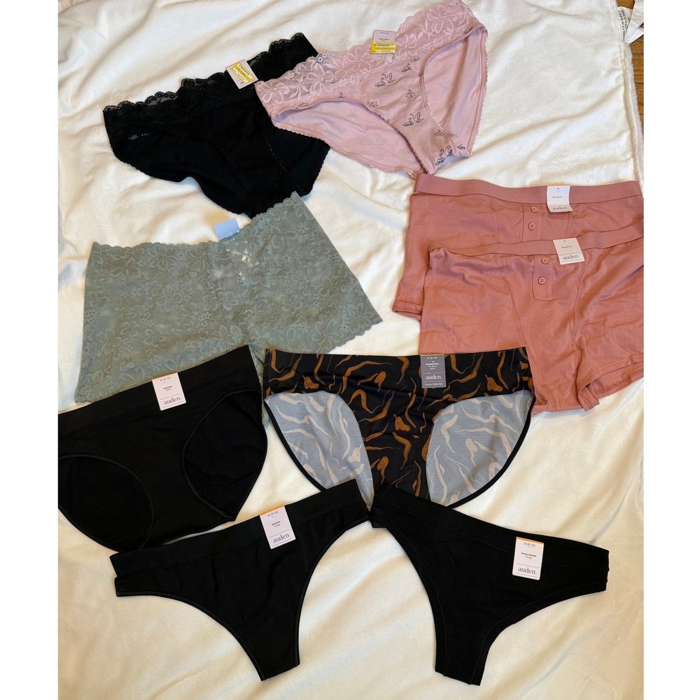 Auden Womens Underwear Lot 9 Pairs Boyshort Bikini Thong Lace Black Pink Size M